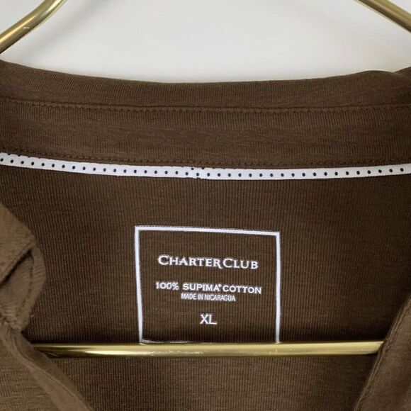 Charter Club Supima Cotton Womens XL V-Neck Tunic Brown Long Sleeve Stretch - Picture 2 of 3